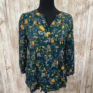 Fun 2 Fun Green Graphic Blouse with Mandarin Collar‎